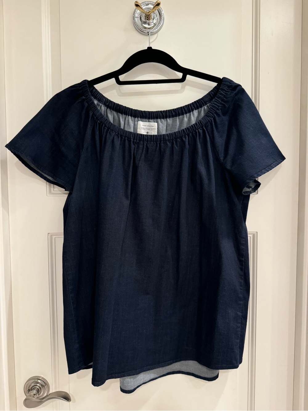 SOUTHCOTT Denim Off-Shoulder Peasant Top